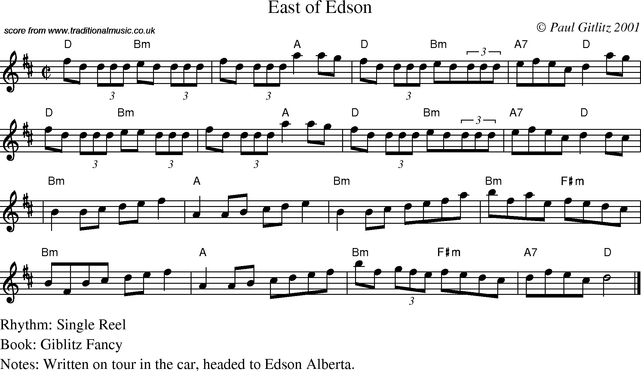 Sheet Music Score for Reel - East of Edson
