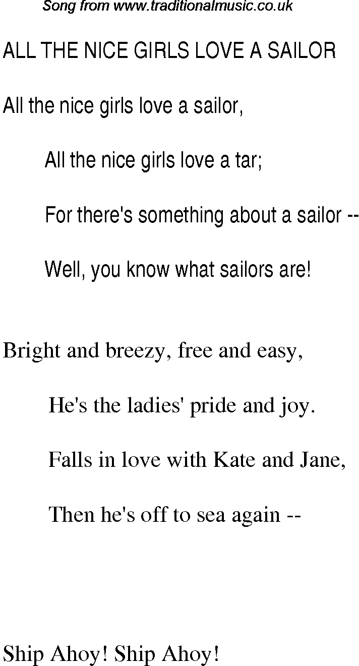 1940s top songs - lyrics for All The Nice Girls Love A Sailor