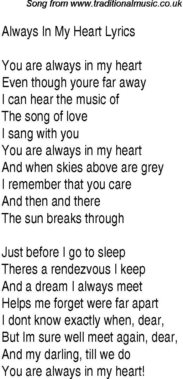 1940s top songs - lyrics for Always In My Heart(Glen Miller)