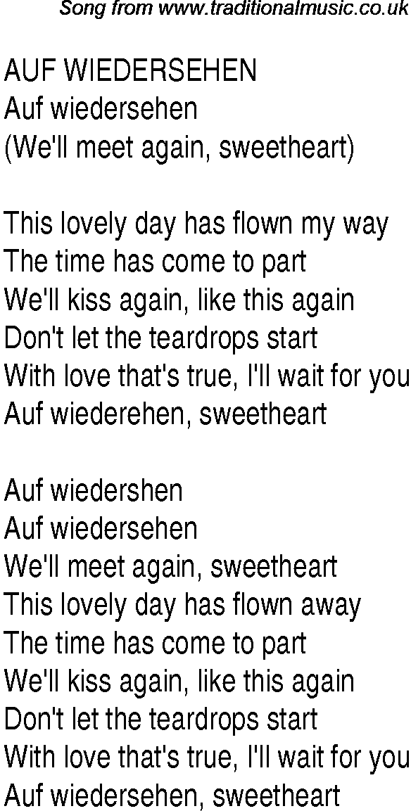 1940s top songs - lyrics for Auf Wiedersehen