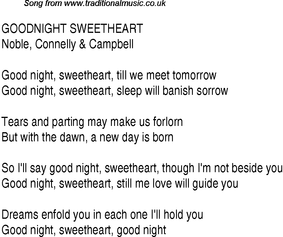 1940s top songs - lyrics for Goodnight Sweetheart
