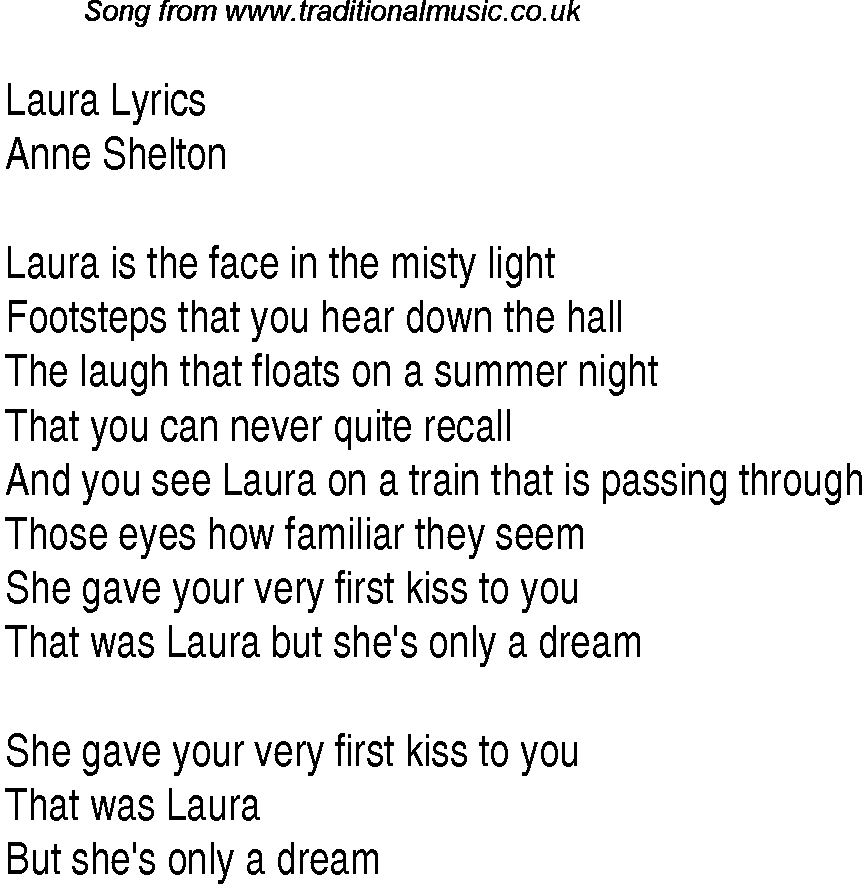 1940s top songs - lyrics for Laura(Anne Shelton)