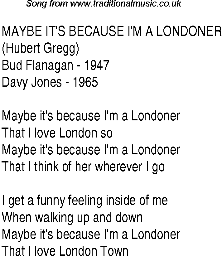 1940s top songs - lyrics for Maybe It's Because I'm A Londoner
