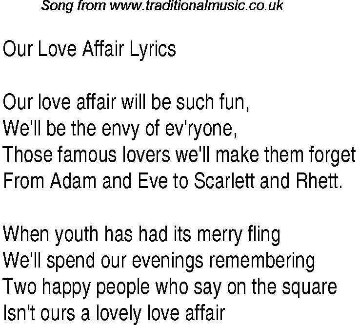 1940s top songs - lyrics for Our Love Affair(Glen Miller)
