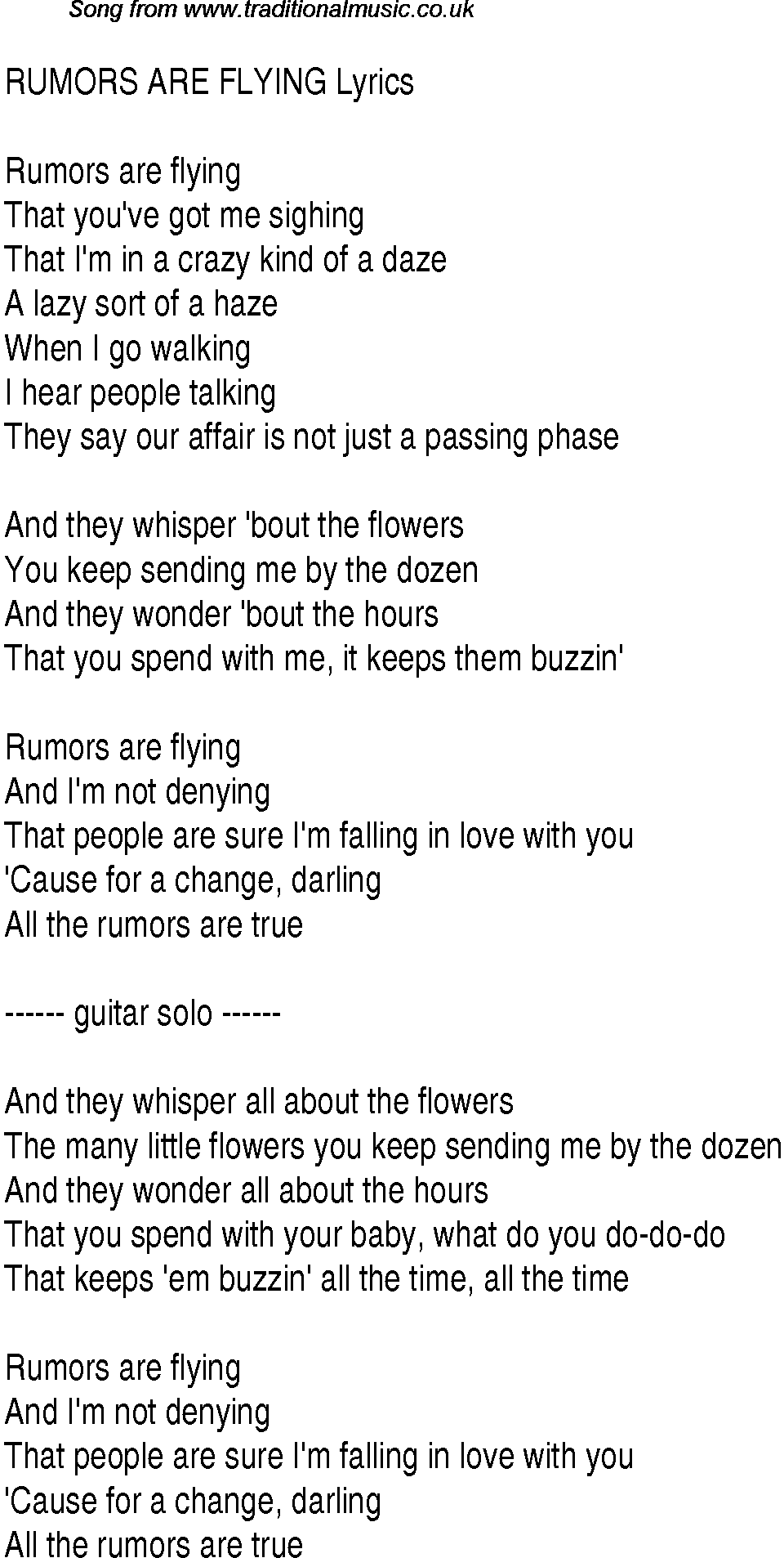 1940s top songs - lyrics for Rumors Are Flying(Andrews Sisters)