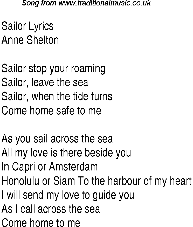 1940s top songs - lyrics for Sailor(Anne Shelton)