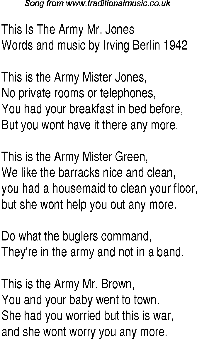 1940s top songs - lyrics for This Is The Army Mr_ Jones
