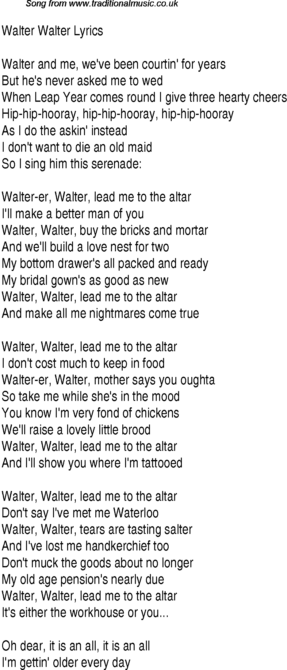 1940s top songs - lyrics for Walter Walter(Gracie Fields)