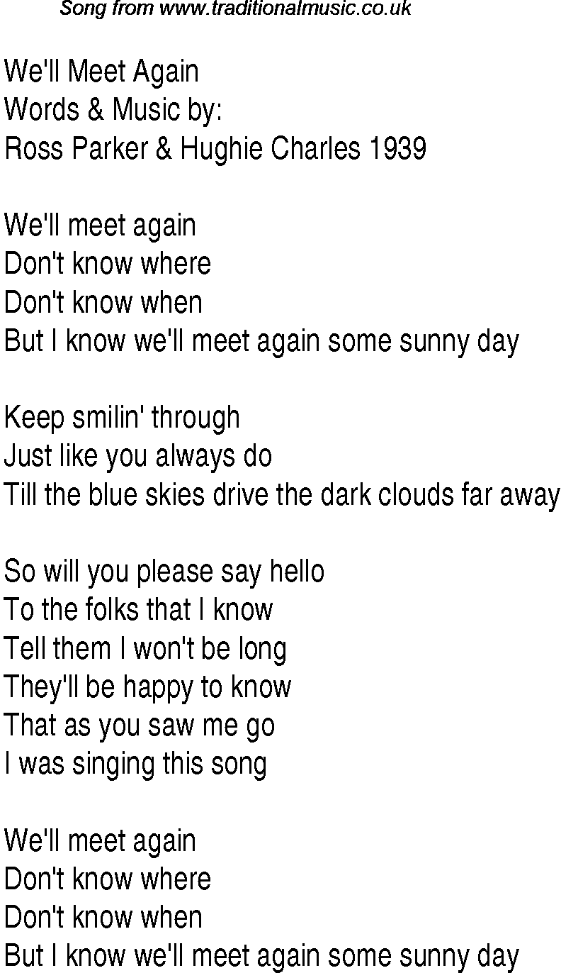 1940s top songs - lyrics for We'll Meet Again
