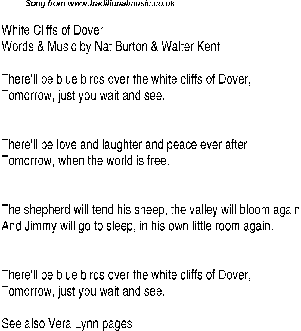 1940s top songs - lyrics for White Cliffs Of Dover