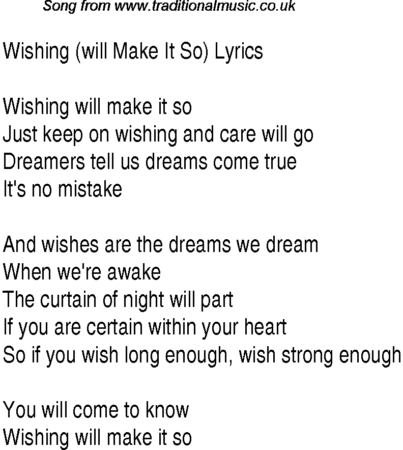 1940s top songs - lyrics for Wishing Will Make It So(Glen Miller)