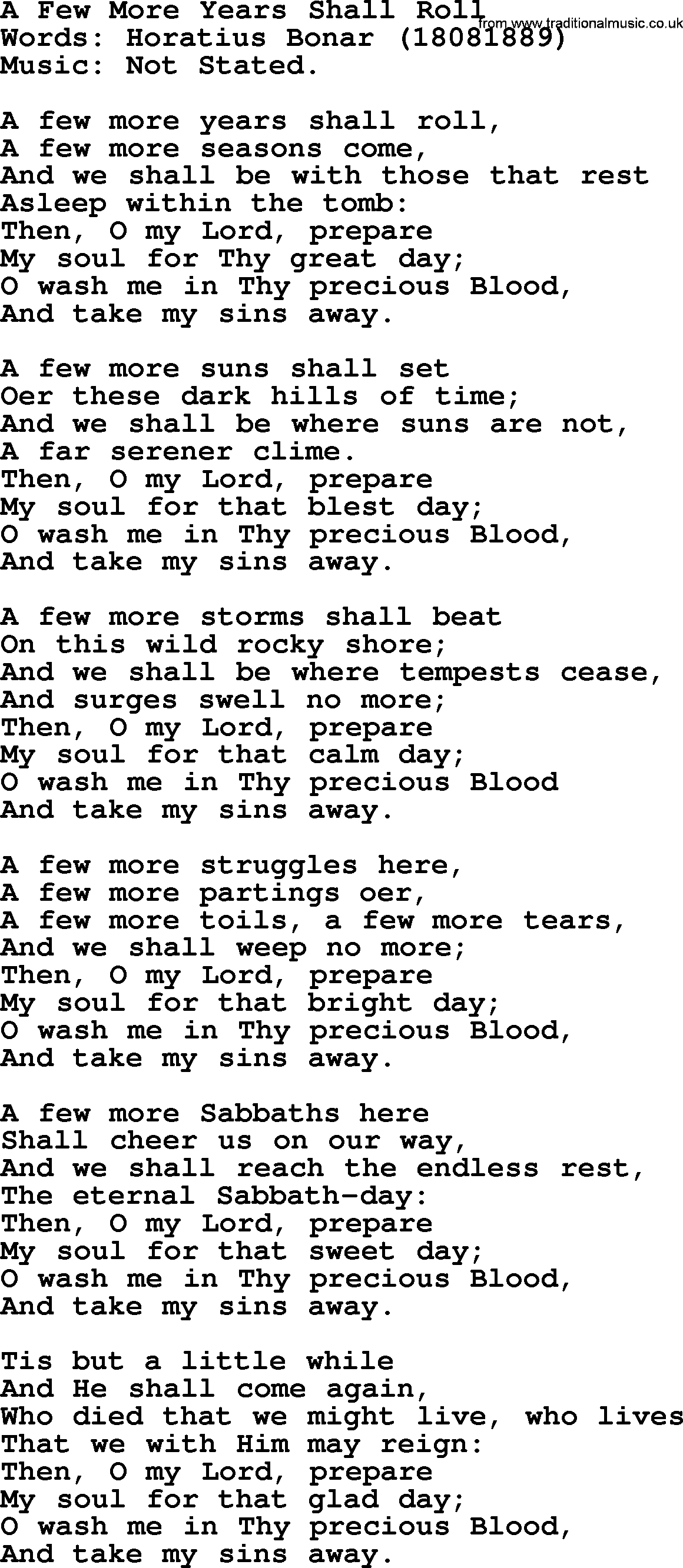 Advent Hymns, Hymn: A Few More Years Shall Roll, lyrics with PDF