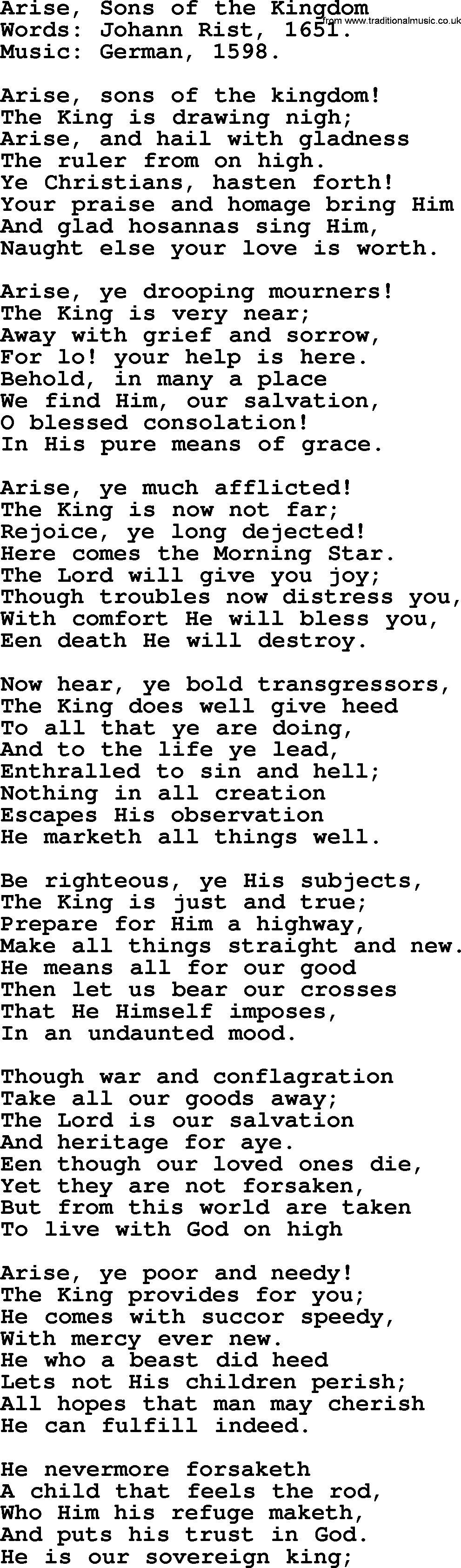 Advent Hymns, Hymn: Arise, Sons Of The Kingdom, lyrics with PDF