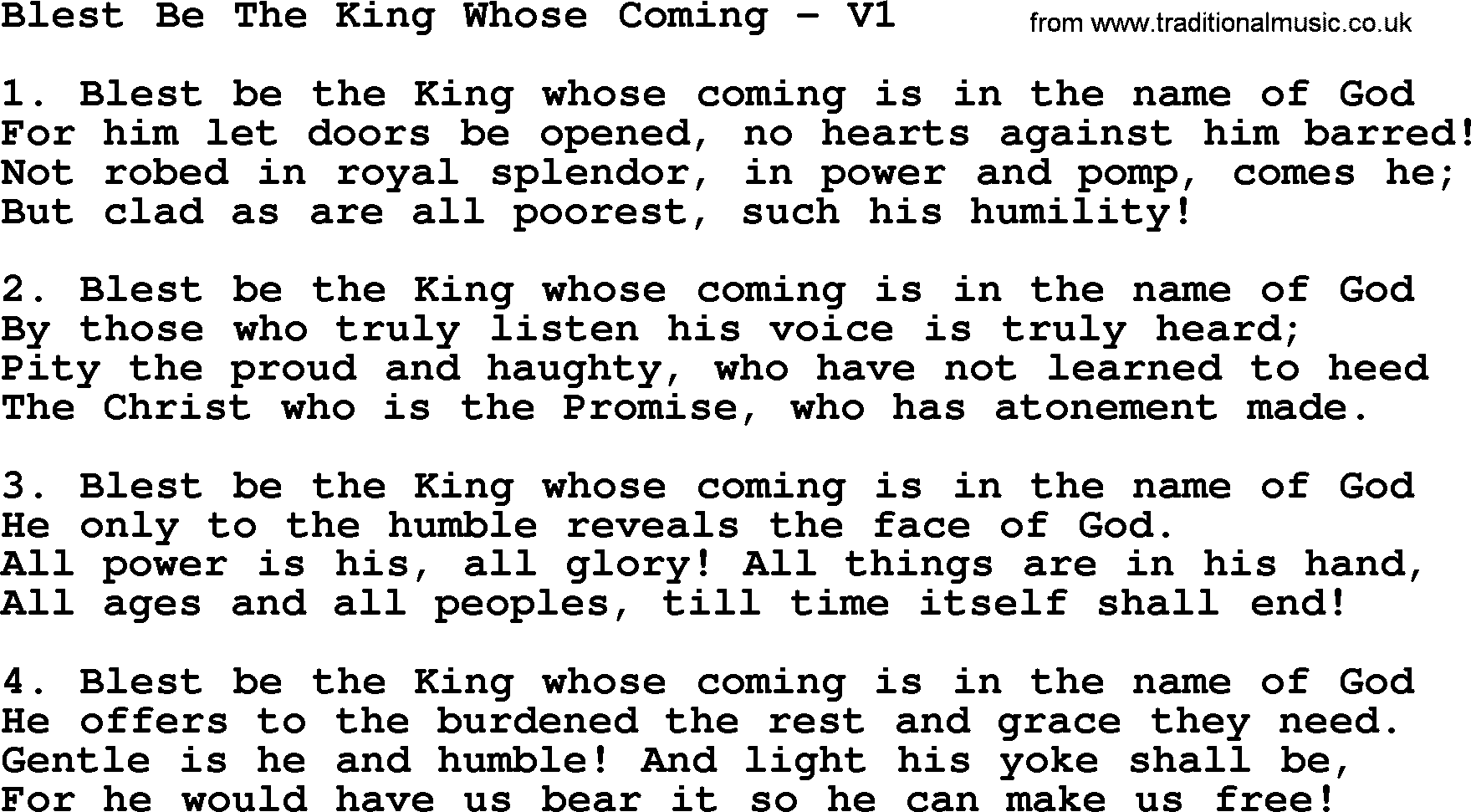 Advent Hymns, Hymn: Blest Be The King Whose Coming 1, lyrics with PDF