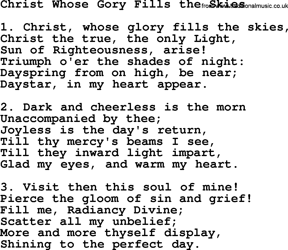 Advent Hymns, Hymn: Christ Whose Gory Fills The Skies, lyrics with PDF