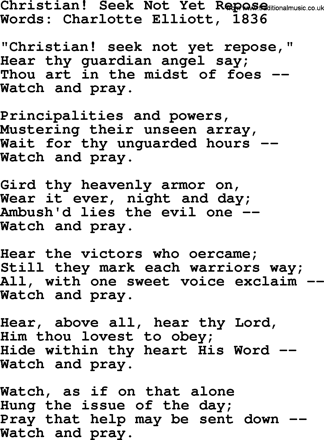 Advent Hymns, Hymn: Christian! Seek Not Yet Repose, lyrics with PDF
