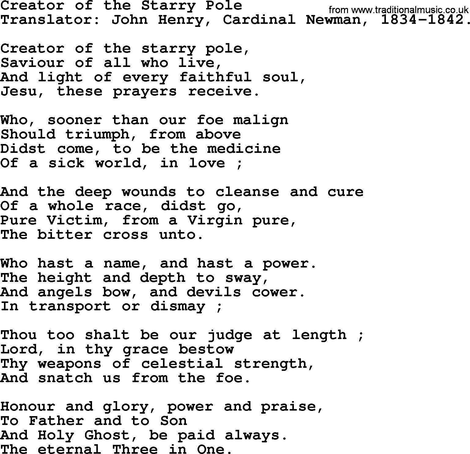 Advent Hymns, Hymn: Creator Of The Starry Pole, lyrics with PDF