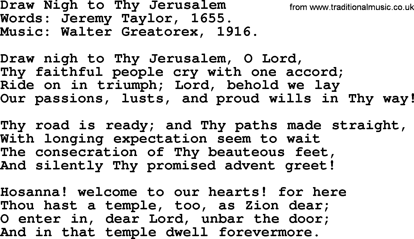 Advent Hymns, Hymn: Draw Nigh To Thy Jerusalem, lyrics with PDF