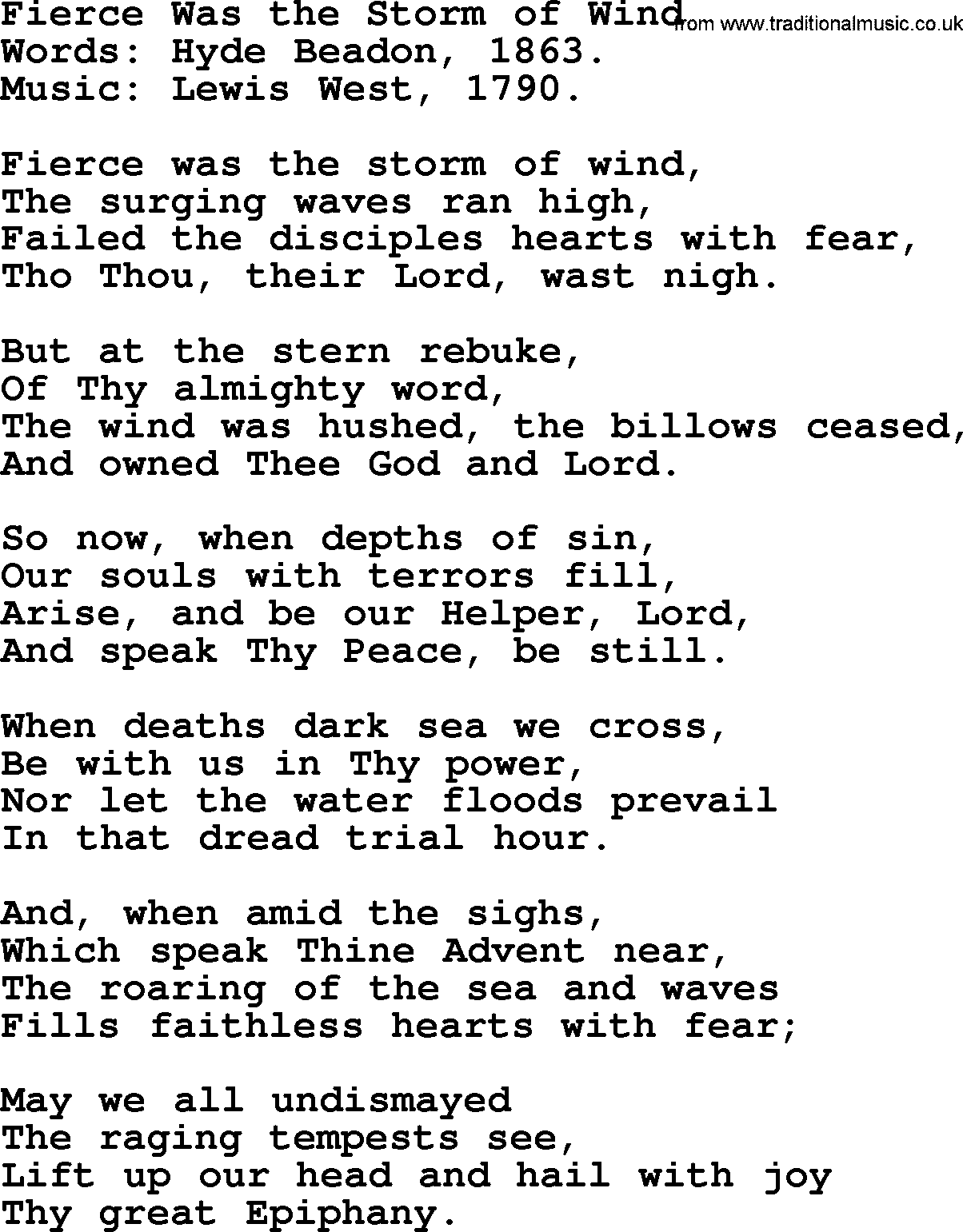 Advent Hymns, Hymn: Fierce Was The Storm Of Wind, lyrics with PDF