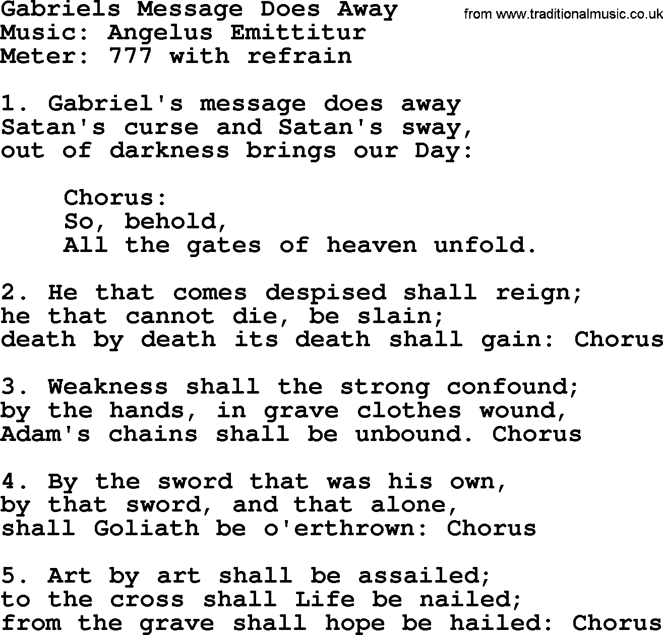 Advent Hymns, Hymn: Gabriels Message Does Away, lyrics with PDF