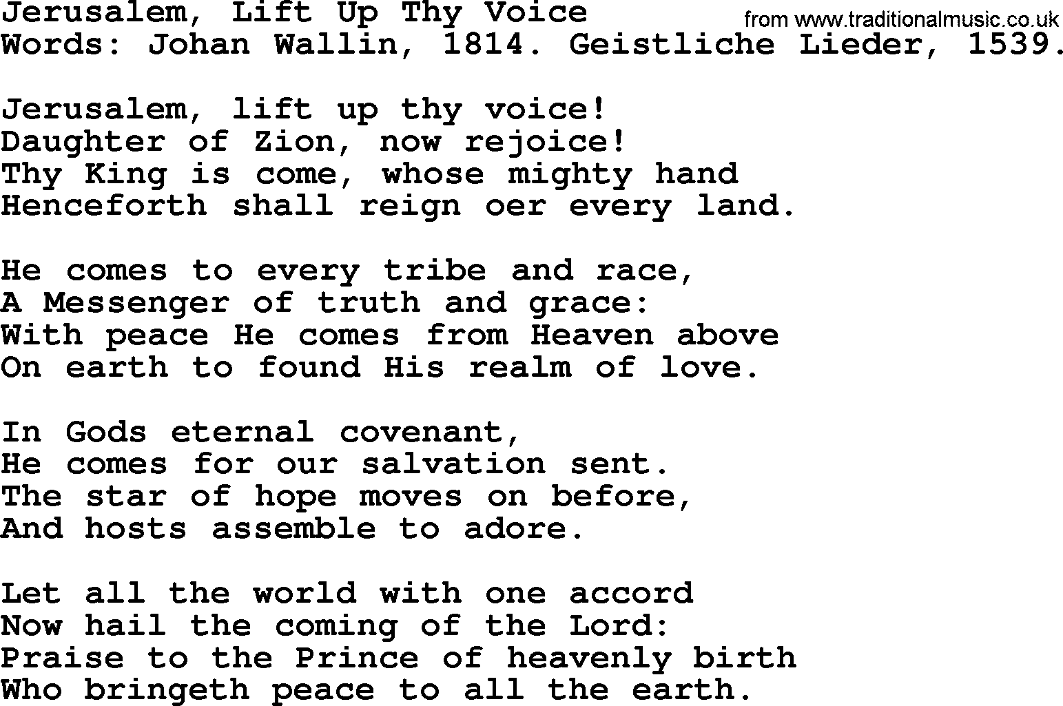 Advent Hymns, Hymn: Jerusalem, Lift Up Thy Voice, lyrics with PDF