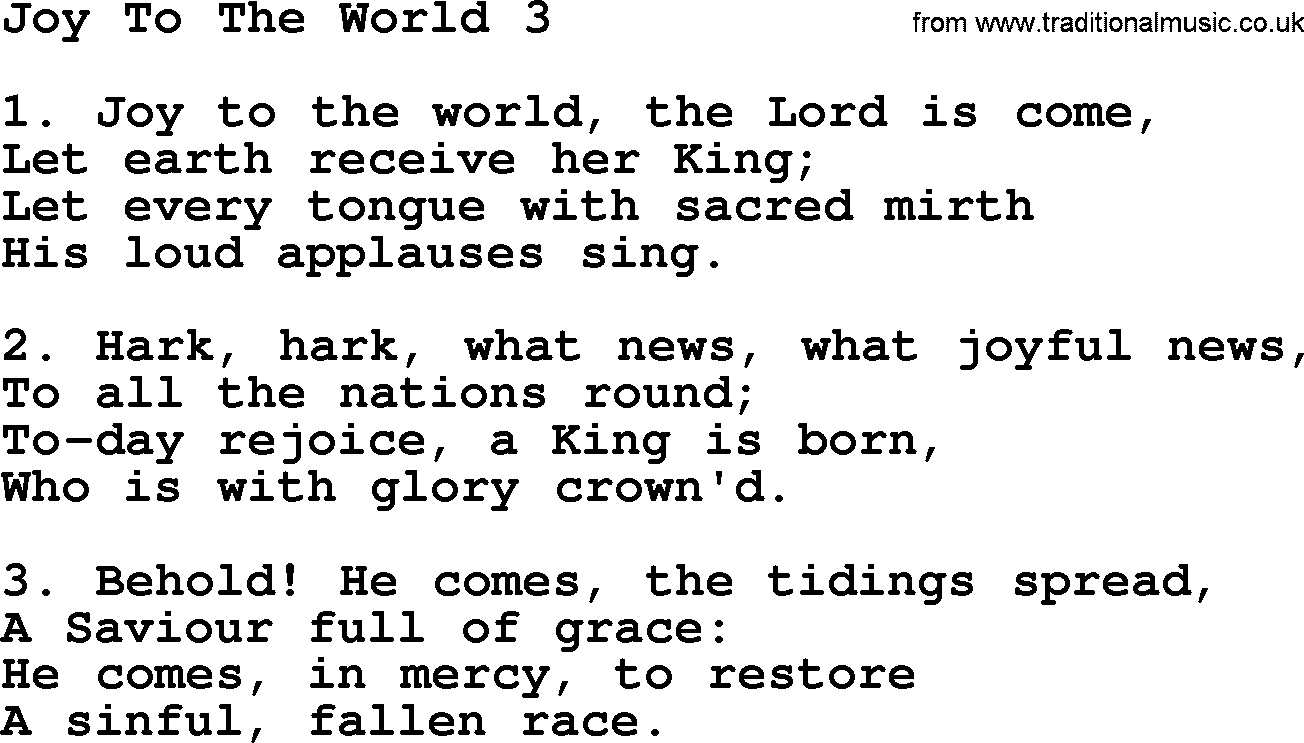 Advent Hymns, Hymn: Joy To The World - Version 3, lyrics with PDF