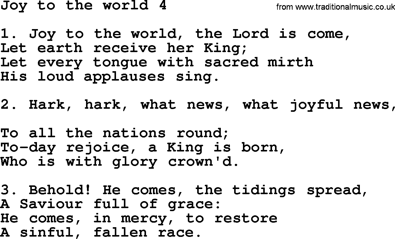 Advent Hymns, Hymn: Joy To The World 4, lyrics with PDF