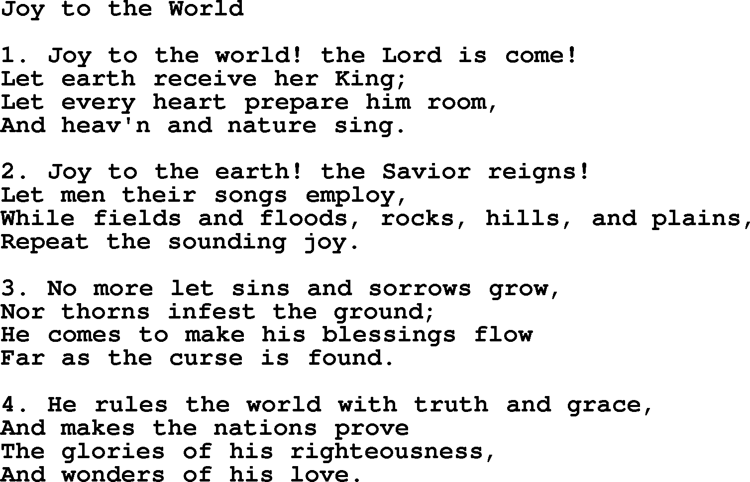 Advent Hymns, Hymn: Joy To The World, lyrics with PDF