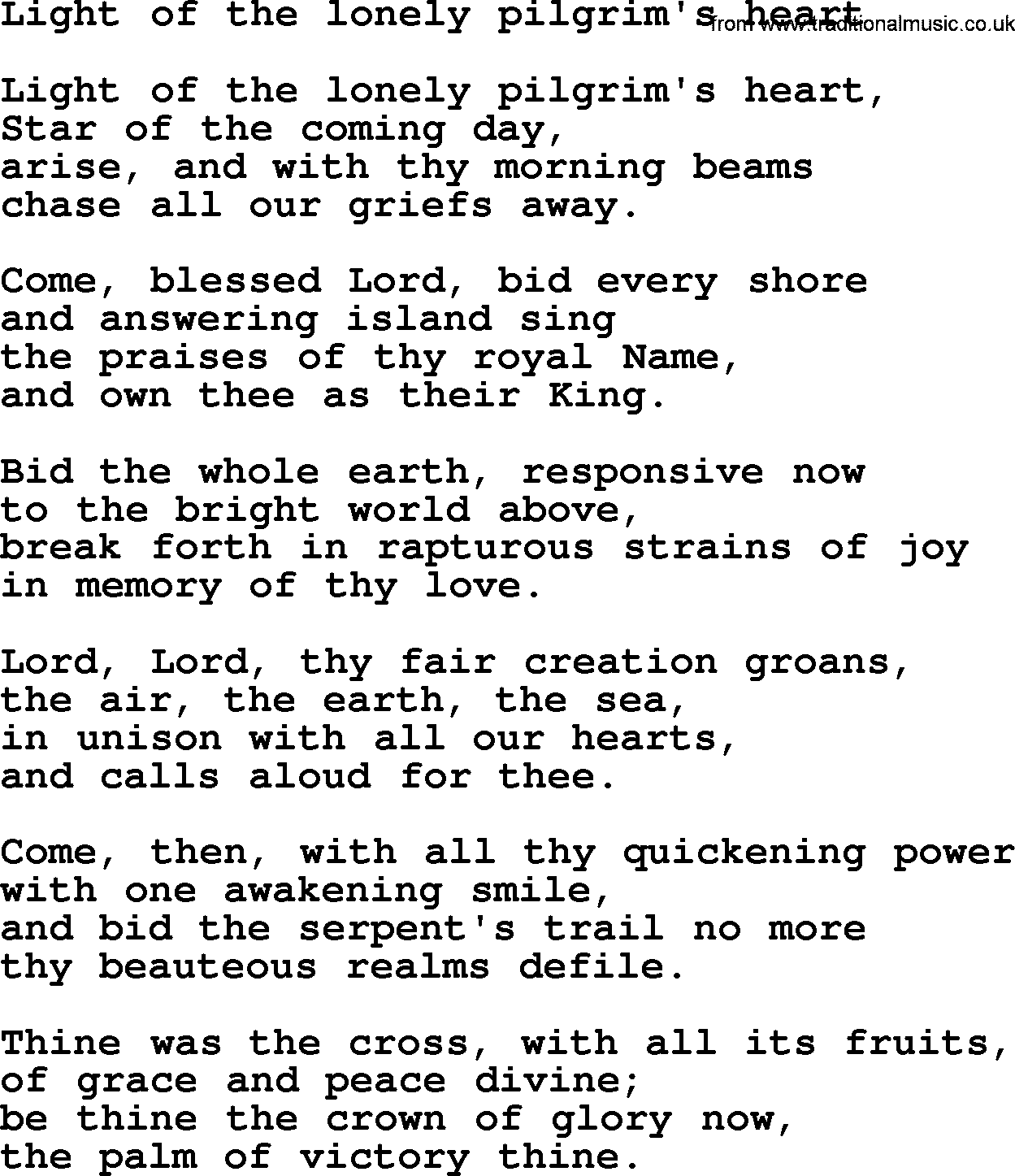 Advent Hymns, Hymn: Light Of The Lonely Pilgrim's Heart, lyrics with PDF