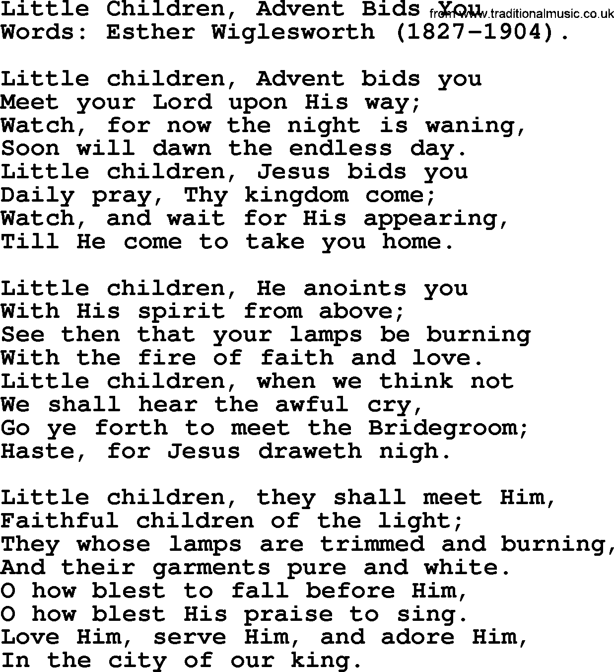 Advent Hymns, Hymn: Little Children, Advent Bids You, lyrics with PDF