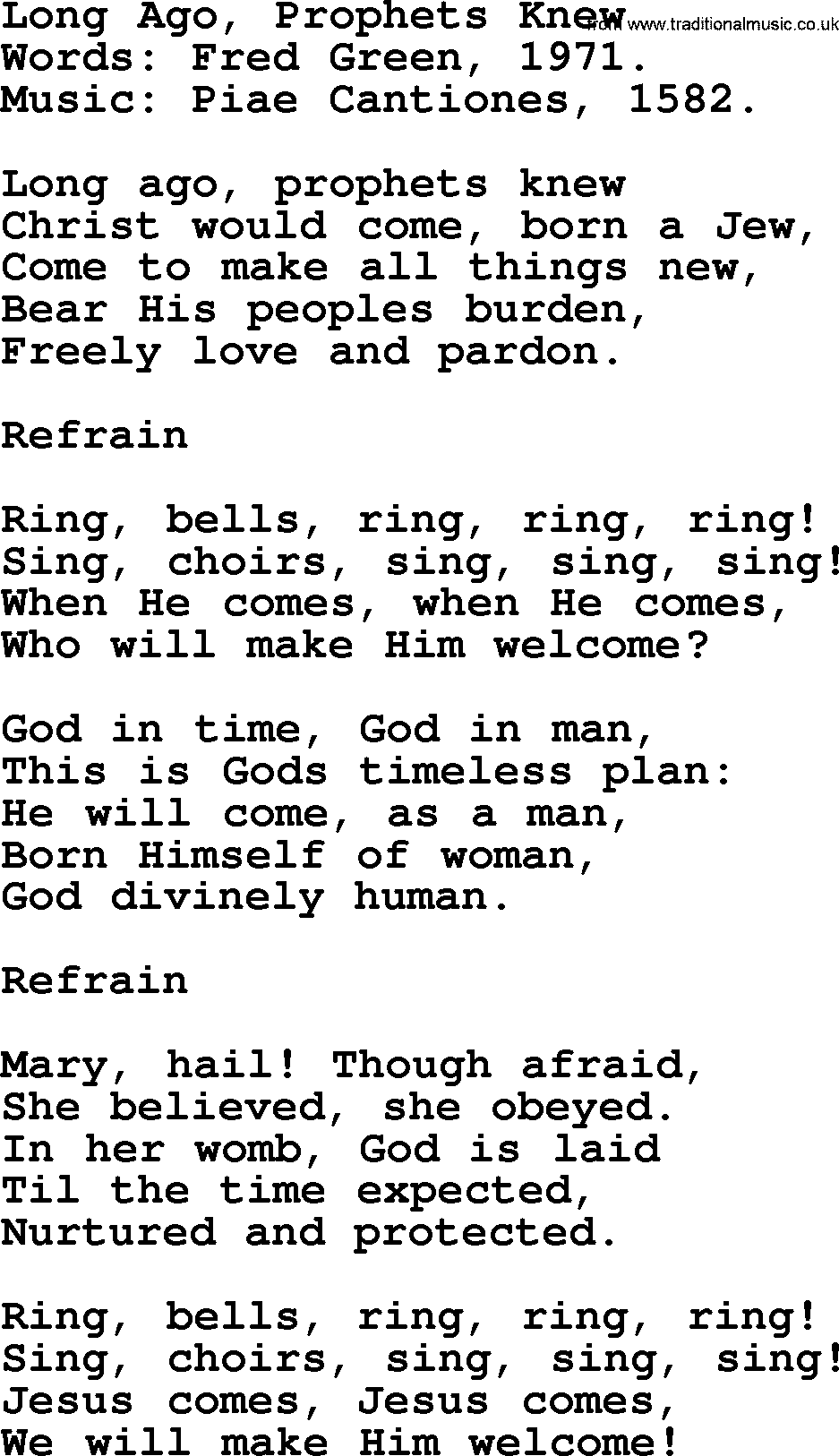 Advent Hymns, Hymn: Long Ago, Prophets Knew, lyrics with PDF