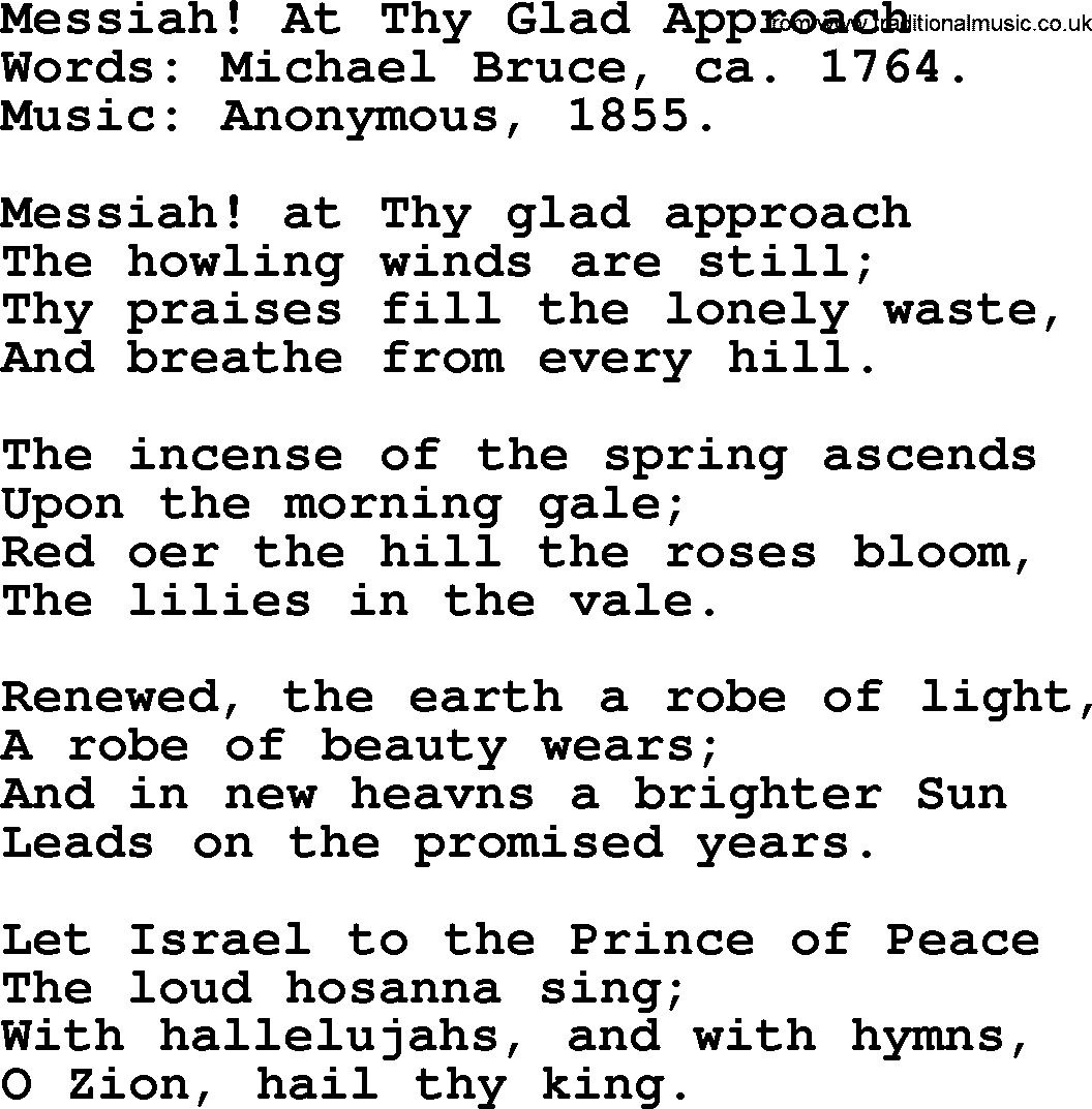 Advent Hymns, Hymn: Messiah! At Thy Glad Approach, lyrics with PDF