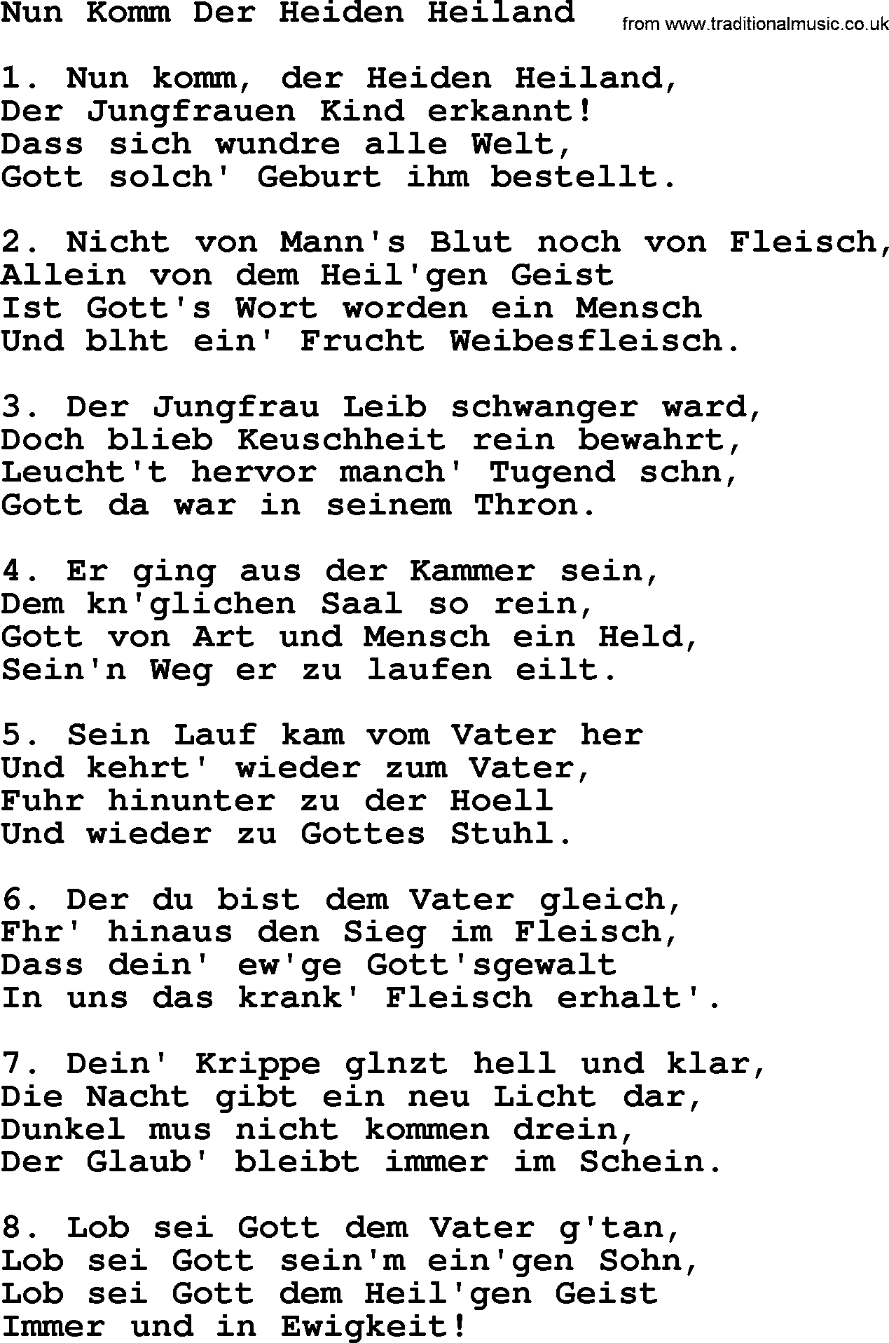 Advent Hymns, Hymn: Nun Komm Der Heiden Heiland, lyrics with PDF