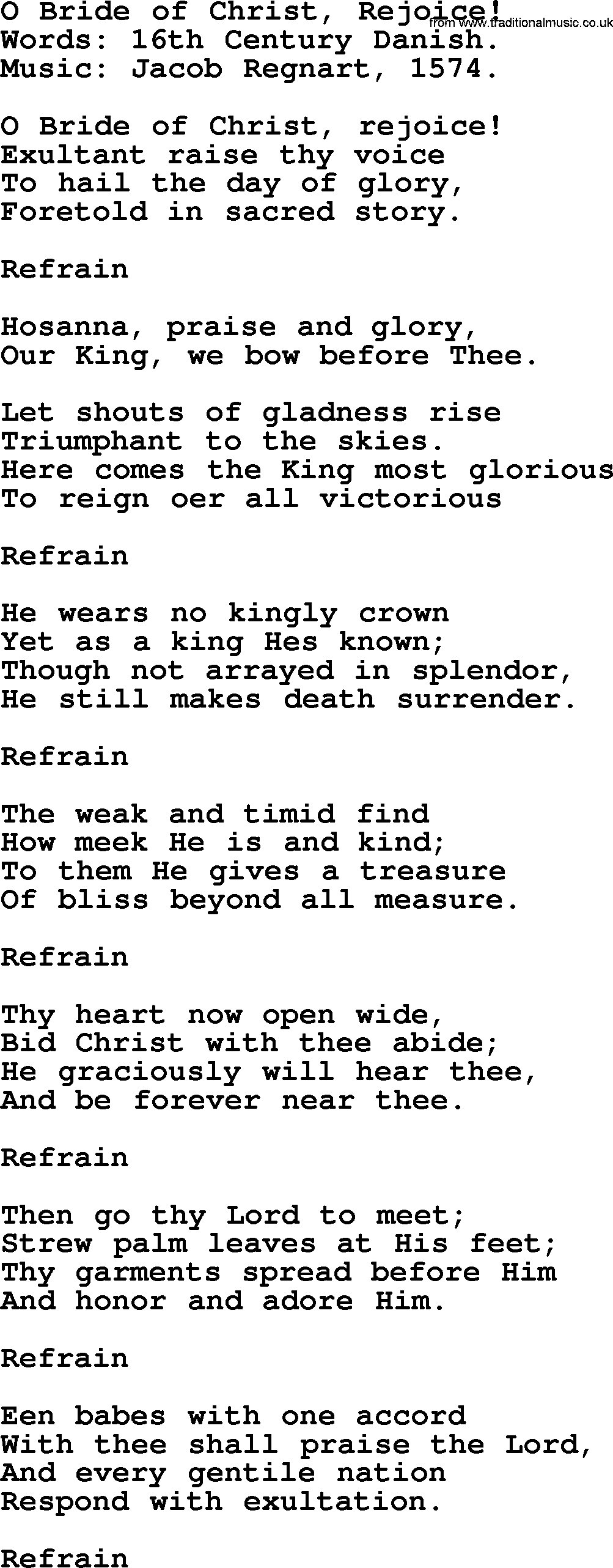 Advent Hymns, Hymn: O Bride Of Christ, Rejoice!, lyrics with PDF