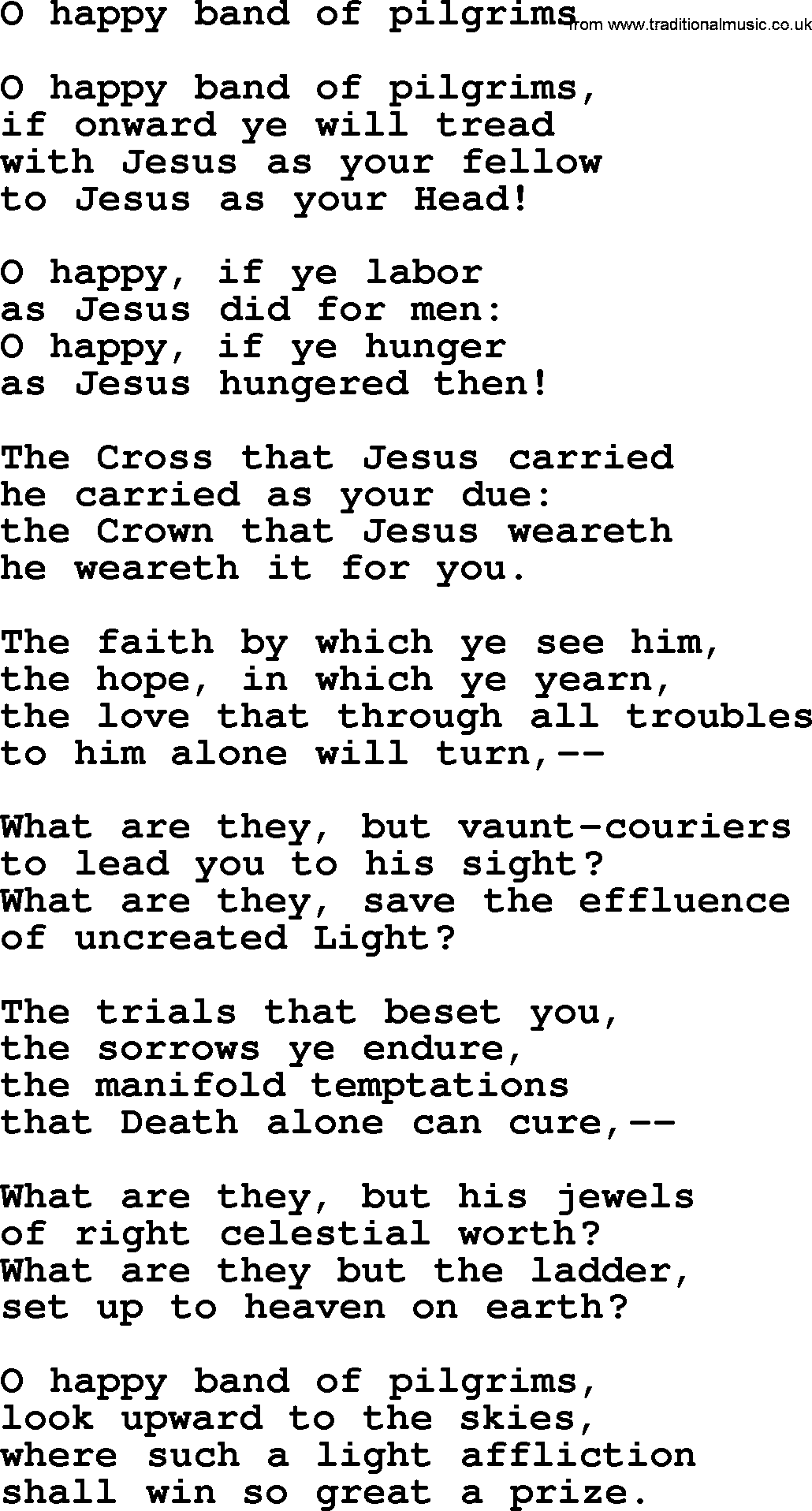 Advent Hymns, Hymn: O Happy Band Of Pilgrims, lyrics with PDF