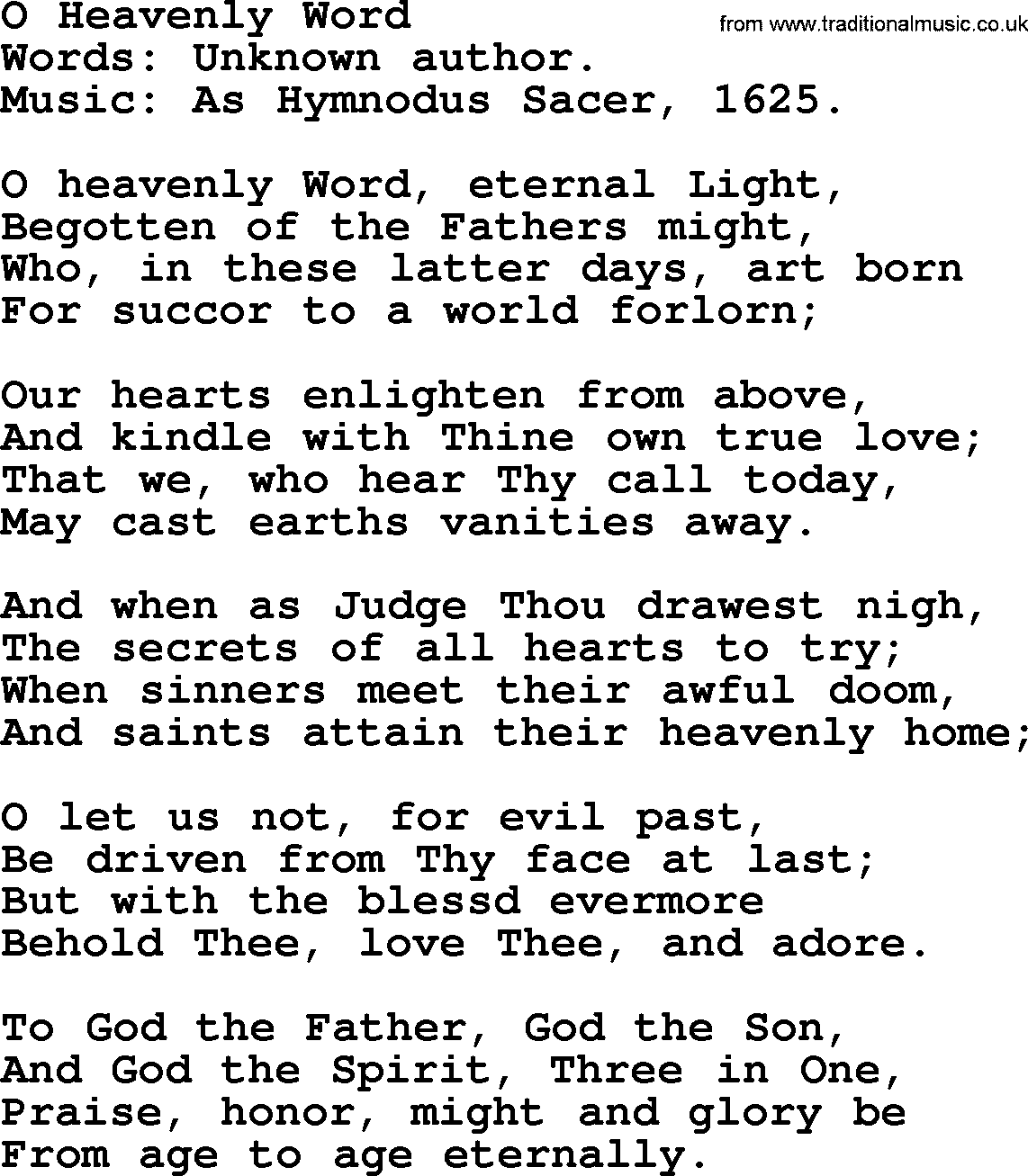 Advent Hymns, Hymn: O Heavenly Word, lyrics with PDF