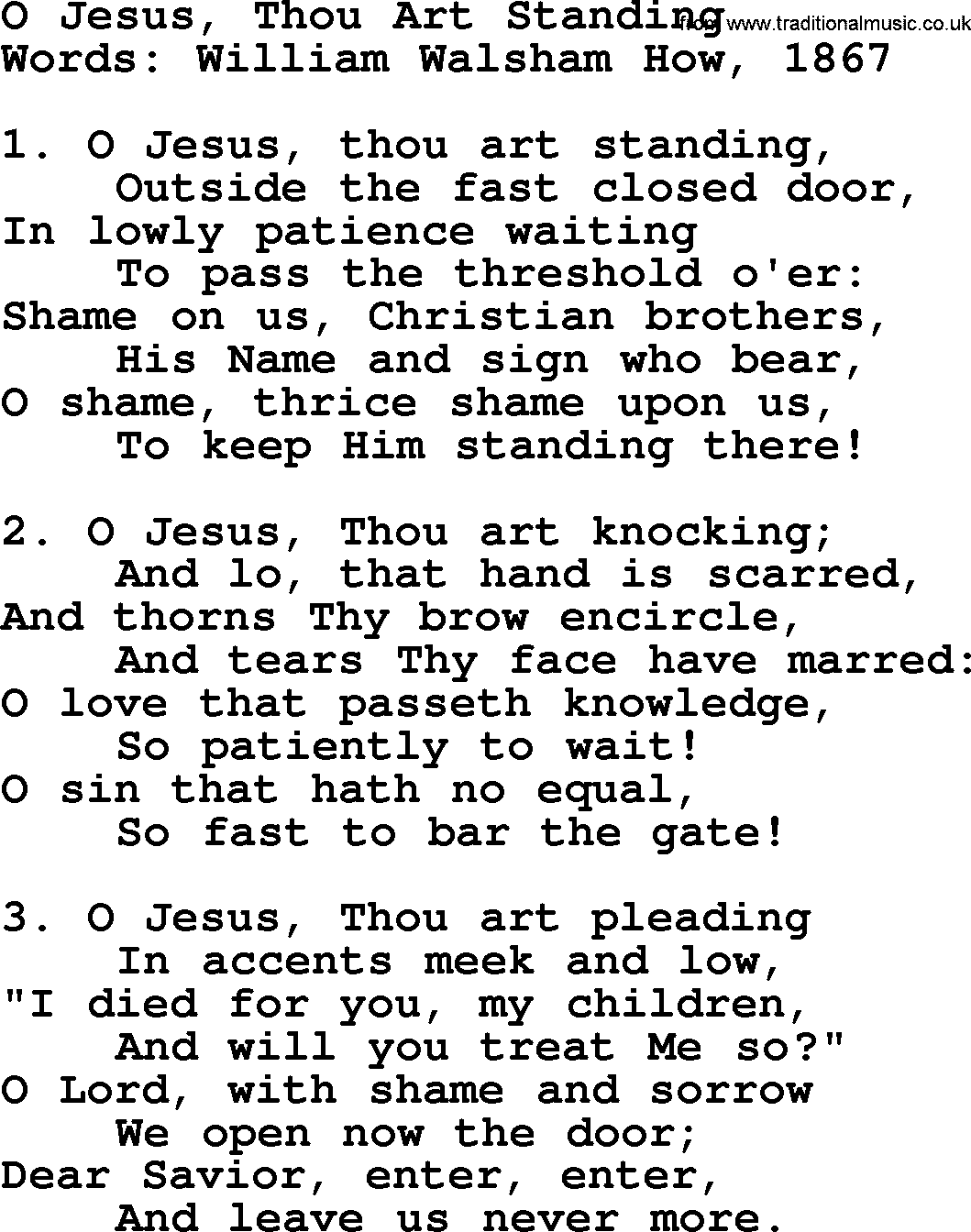 Advent Hymns, Hymn: O Jesus, Thou Art Standing, lyrics with PDF
