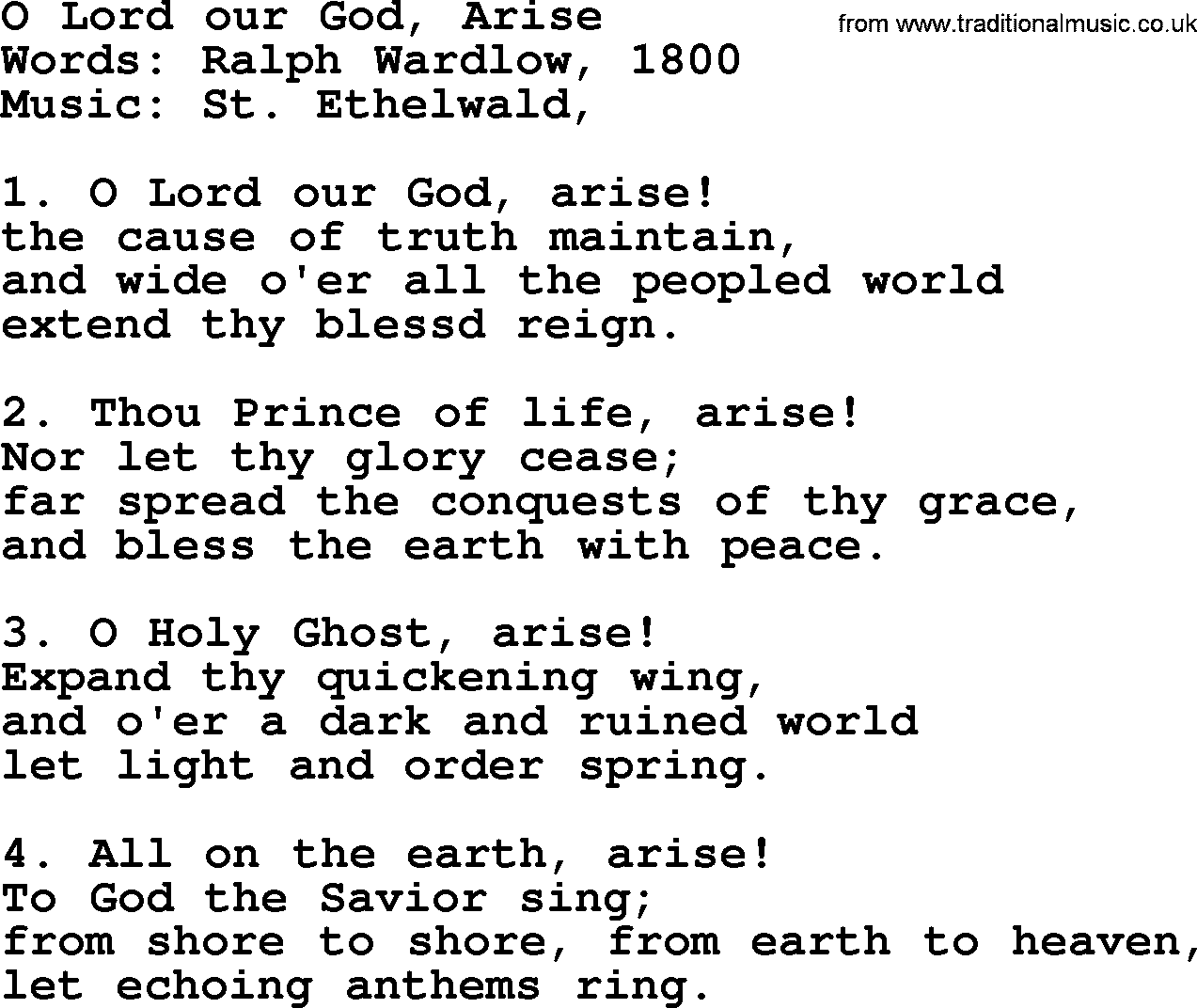 Advent Hymns, Hymn: O Lord Our God, Arise, lyrics with PDF