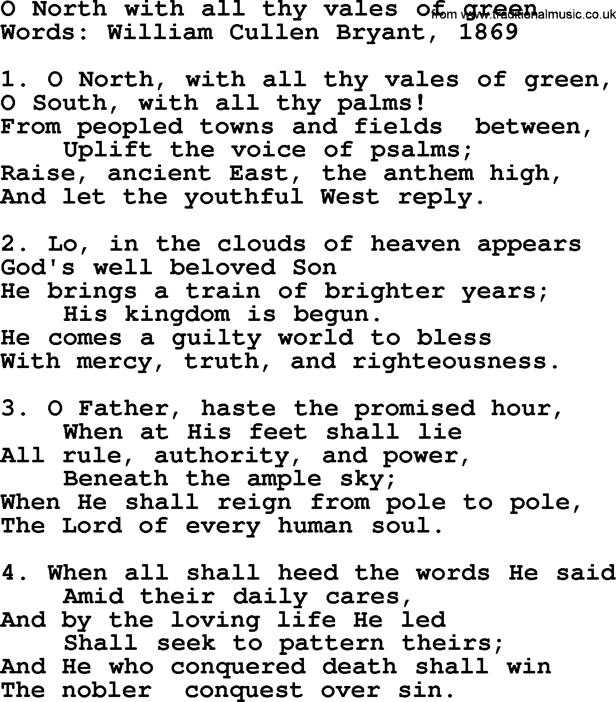Advent Hymns, Hymn: O North With All Thy Vales Of Green, lyrics with PDF