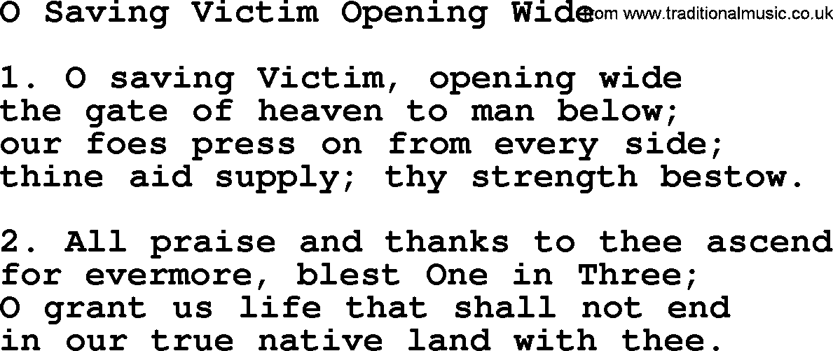 Advent Hymns, Hymn: O Saving Victim Opening Wide, lyrics with PDF
