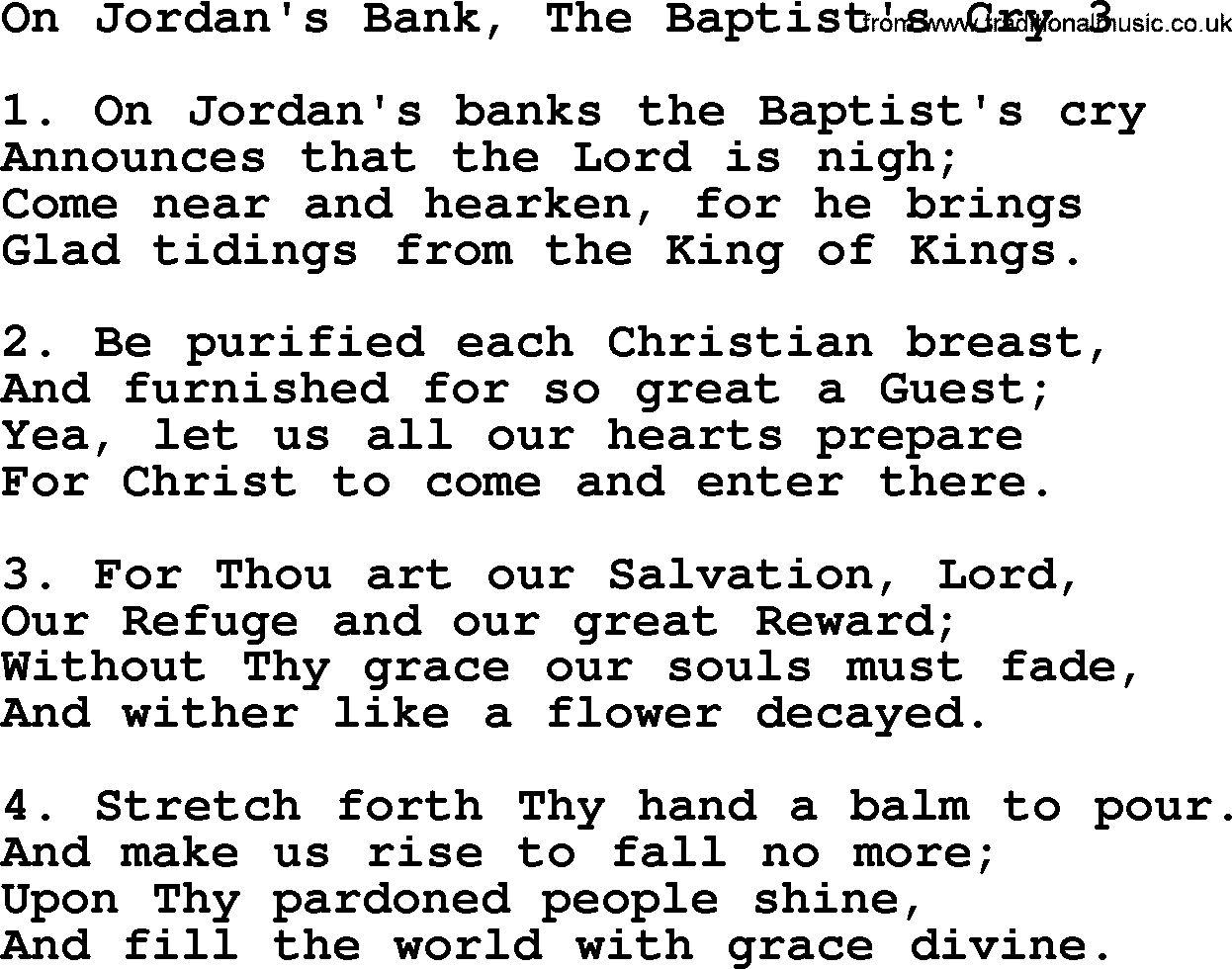 Advent Hymns, Hymn: On Jordan's Bank, The Baptist's Cry 3, lyrics with PDF