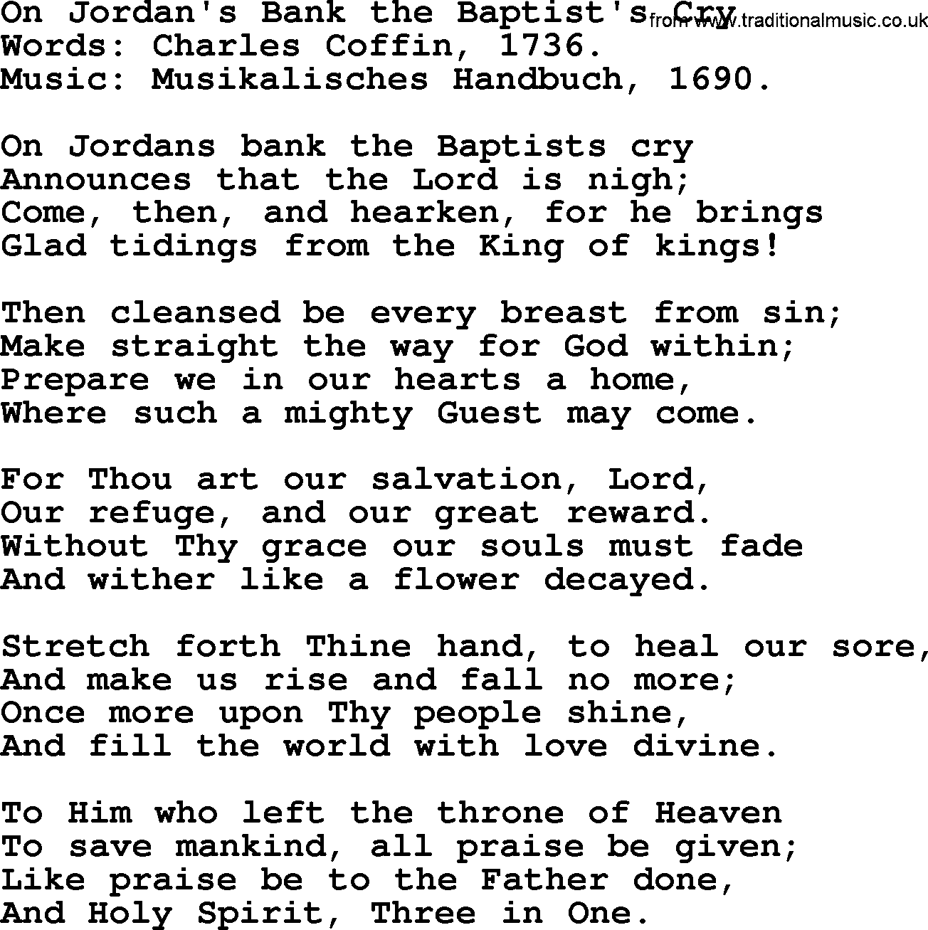 Advent Hymns, Hymn: On Jordan's Bank The Baptist's Cry, lyrics with PDF