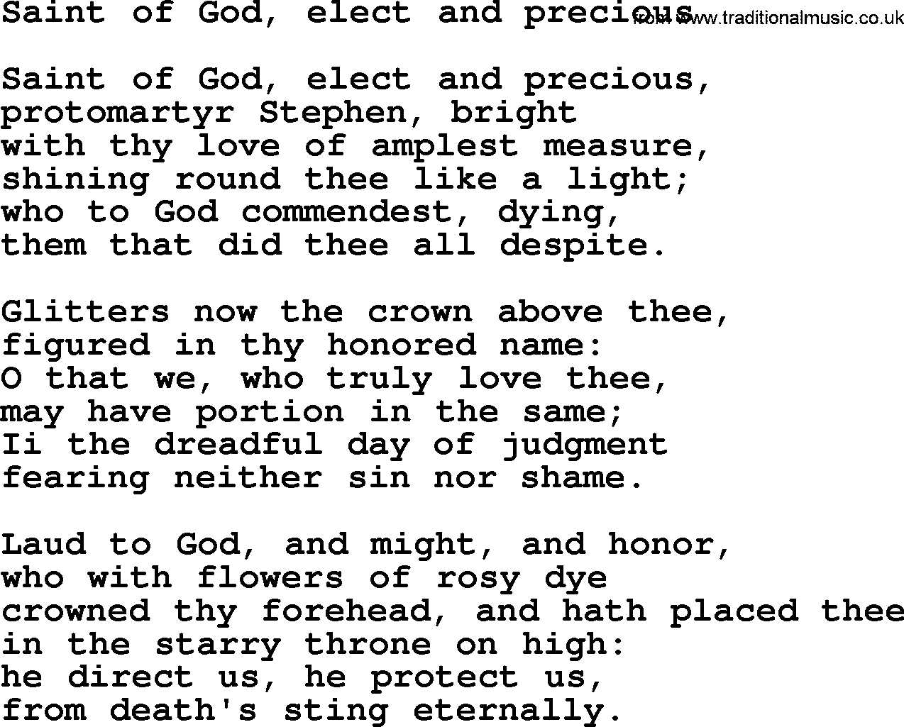 Advent Hymns, Hymn: Saint Of God, Elect And Precious, lyrics with PDF