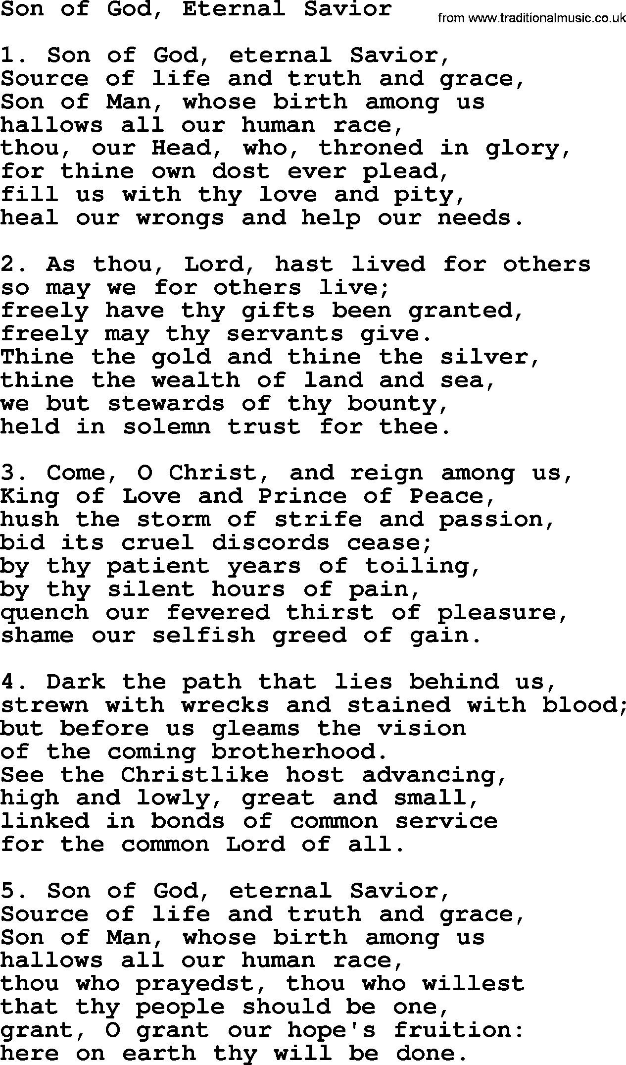 Advent Hymns, Hymn: Son Of God, Eternal Savior, lyrics with PDF