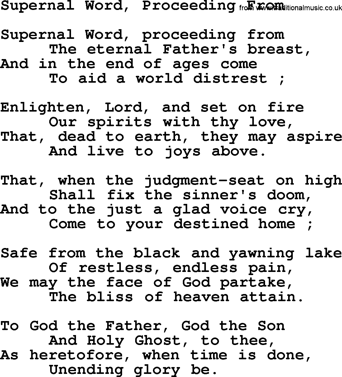 Advent Hymns, Hymn: Supernal Word, Proceeding From, lyrics with PDF
