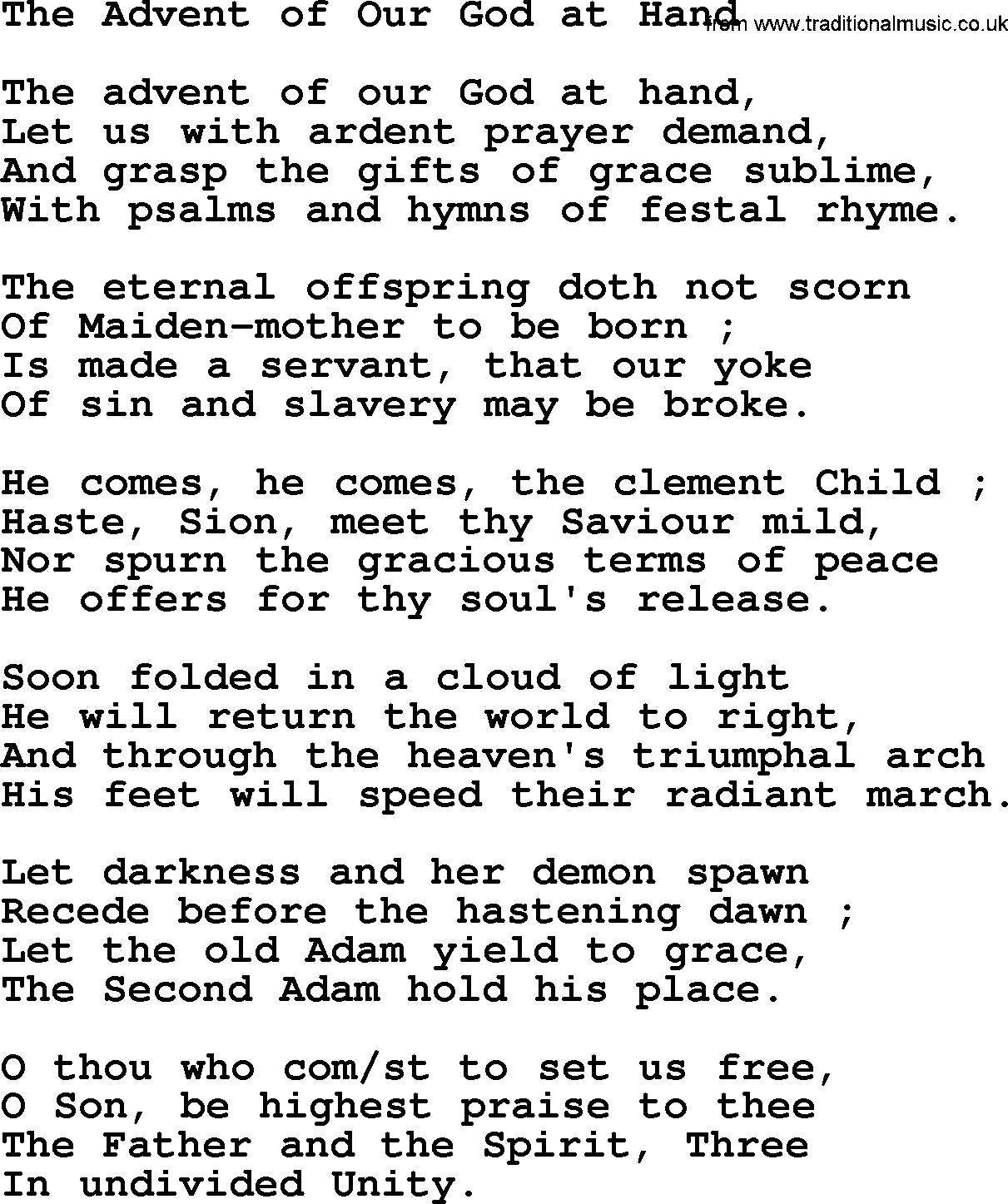 Advent Hymns, Hymn: The Advent Of Our God At Hand, lyrics with PDF