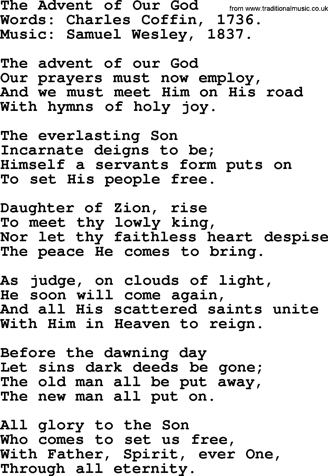 Advent Hymns, Hymn: The Advent Of Our God, lyrics with PDF
