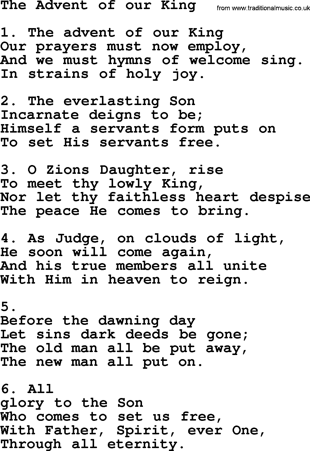 Advent Hymns, Hymn: The Advent Of Our King, lyrics with PDF