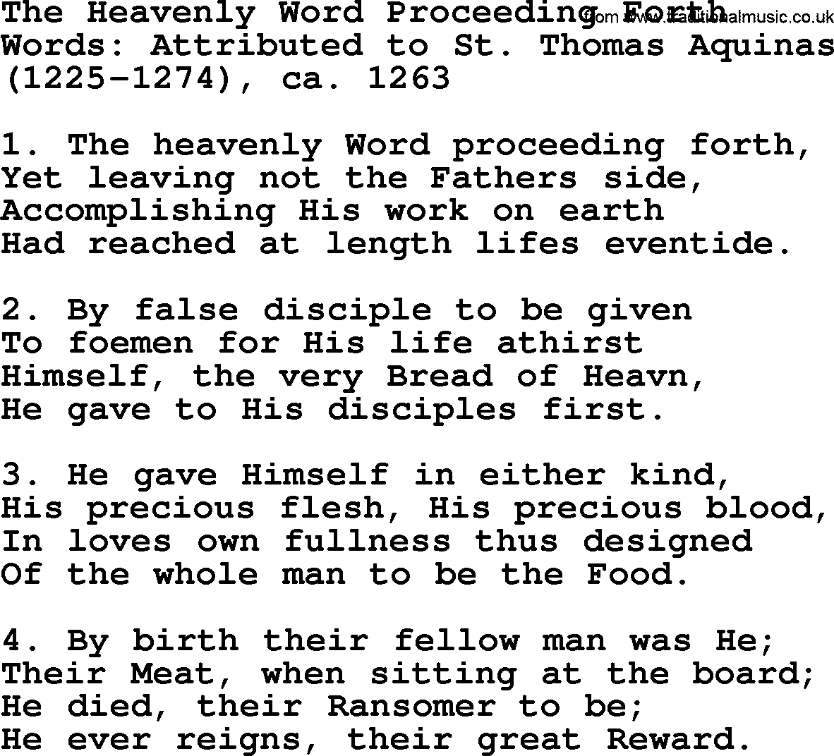Advent Hymns, Hymn: The Heavenly Word Proceeding Forth, lyrics with PDF