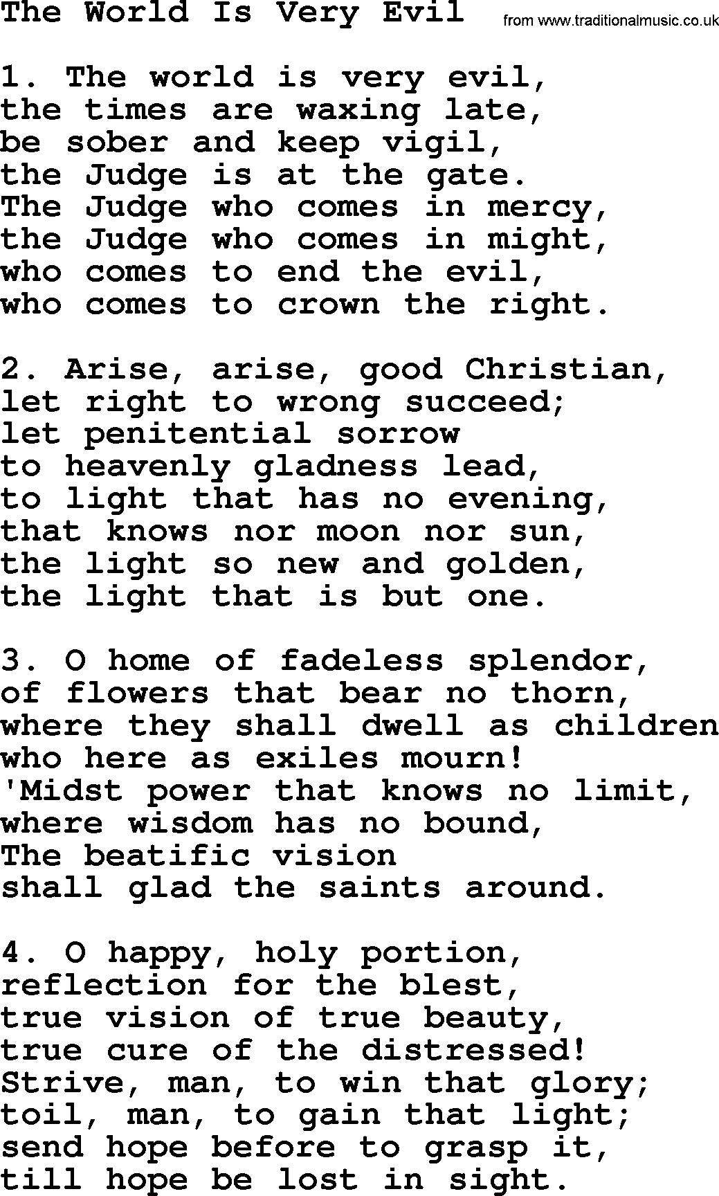 Advent Hymns, Hymn: The World Is Very Evil, lyrics with PDF